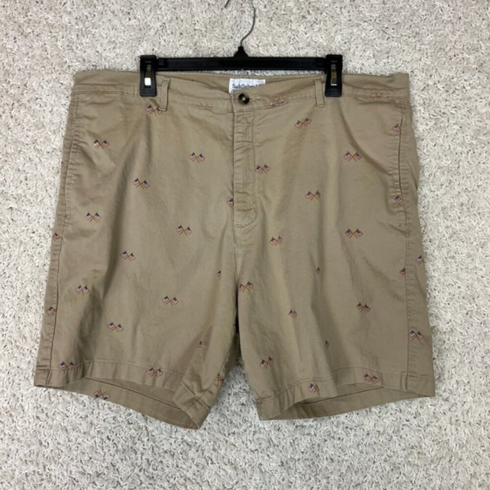Saddlebred American Flag Shorts Mens Size 40W Blue Chino Flat Front 7" Inseam